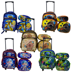 Kit Mochila Infantil De Carrinho C/Lancheira e Estojo 124